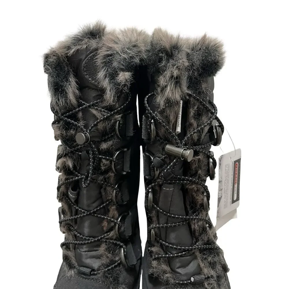 Lands End Womens Hillary Tall Snow Winter Boots US 6 EU 36 Suede Faux Fur 473063